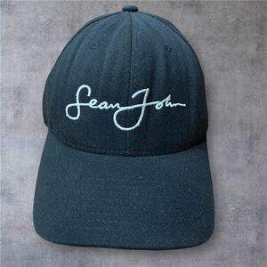 Sean John Vintage P. Diddy Puffy Black Embroidered Flex Cap Hat Men's One Size